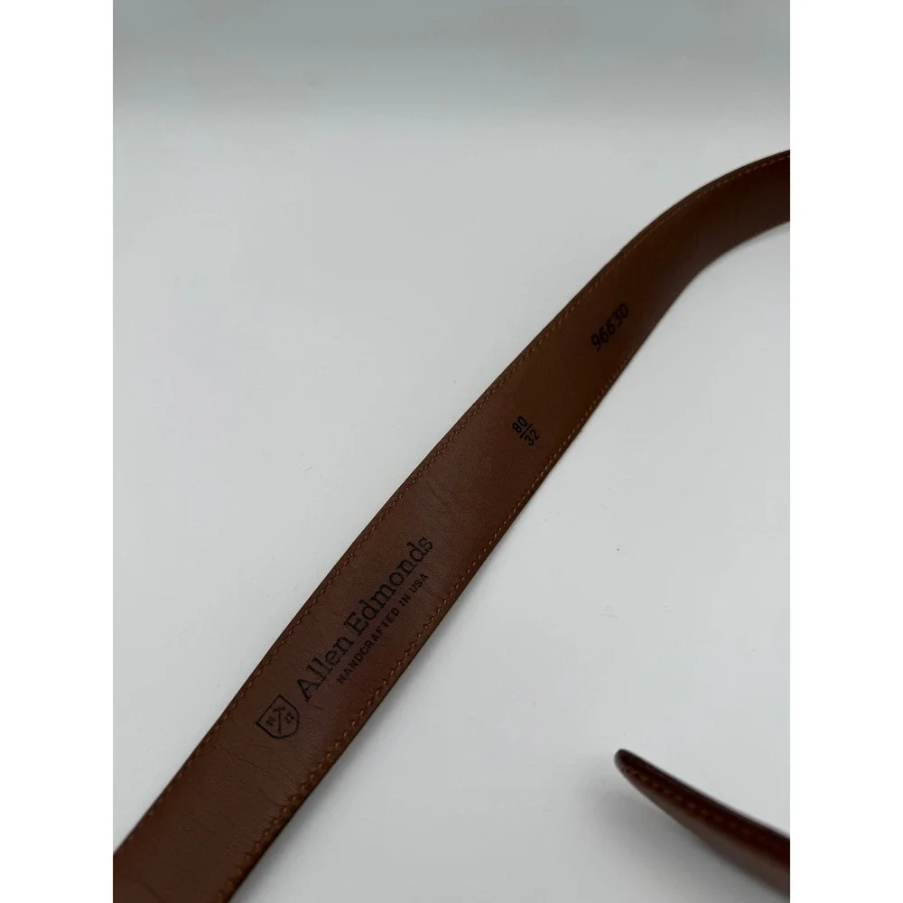 Allen Edmonds Mens Brown Leather Belt Silver Buckle Made in USA 32 96630